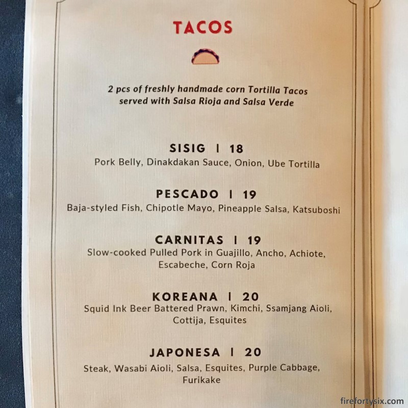 Alegria - Ala carte menu - Tacos