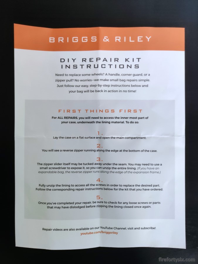 Briggs & Riley Wheels - DIY Repair Kit instructions 01